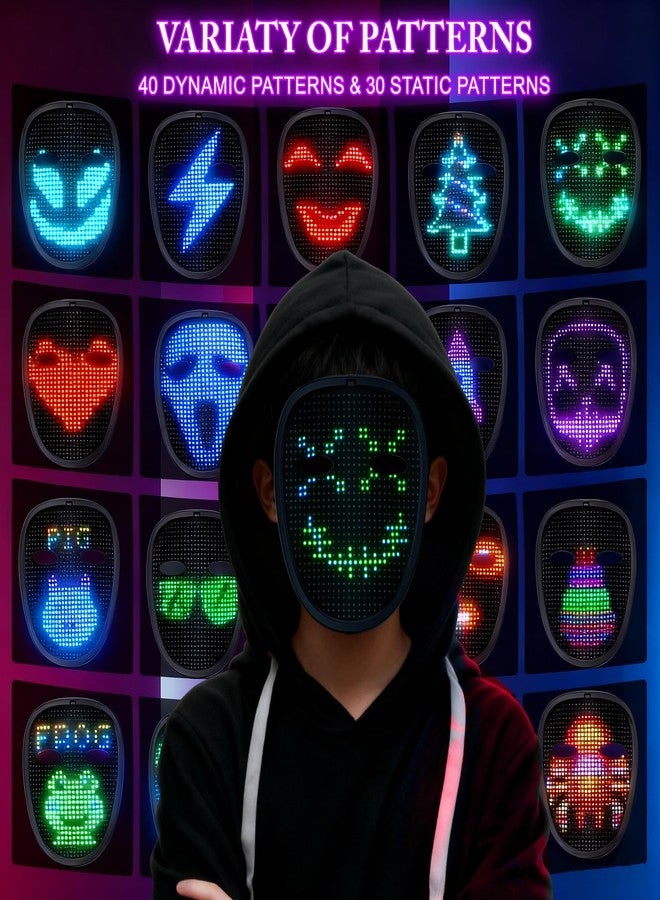 Buinblu LED Mask with Gesture Sensing - 70 Patterns Display for Halloween Christmas Costume Cosplay Masquerade for Teen Boys Girls - Image 2